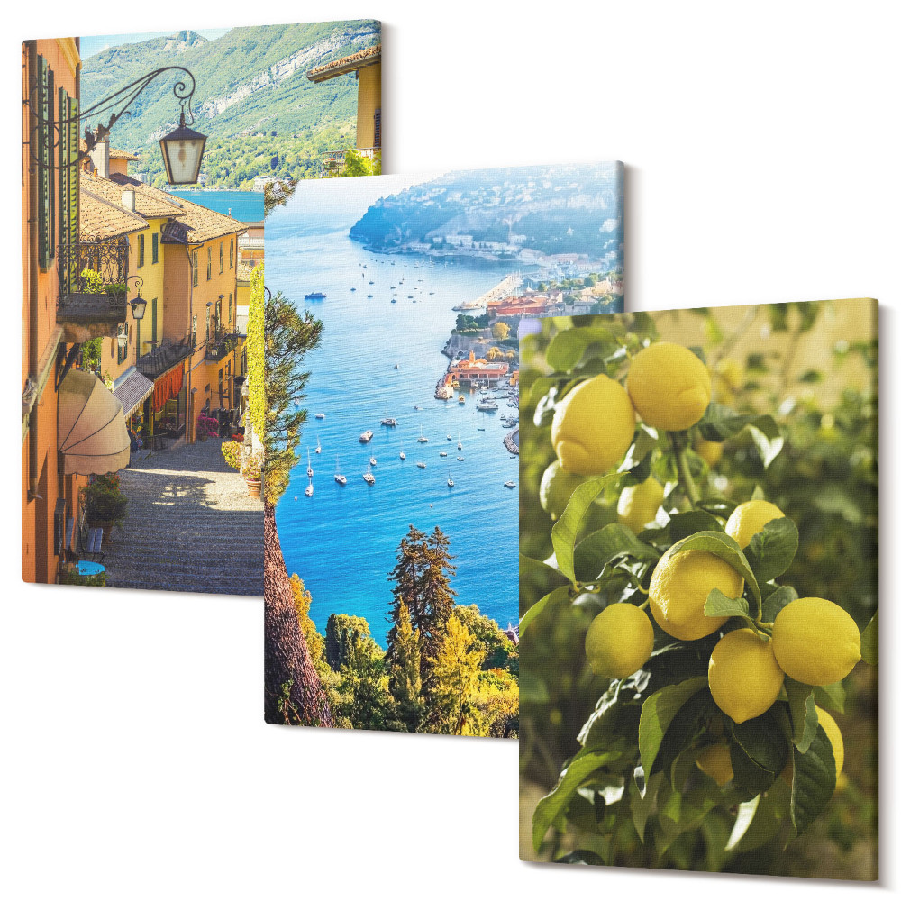 Kép szett triptichon Festői tengerparti utcák, kilátással a tengerre és a citromra
