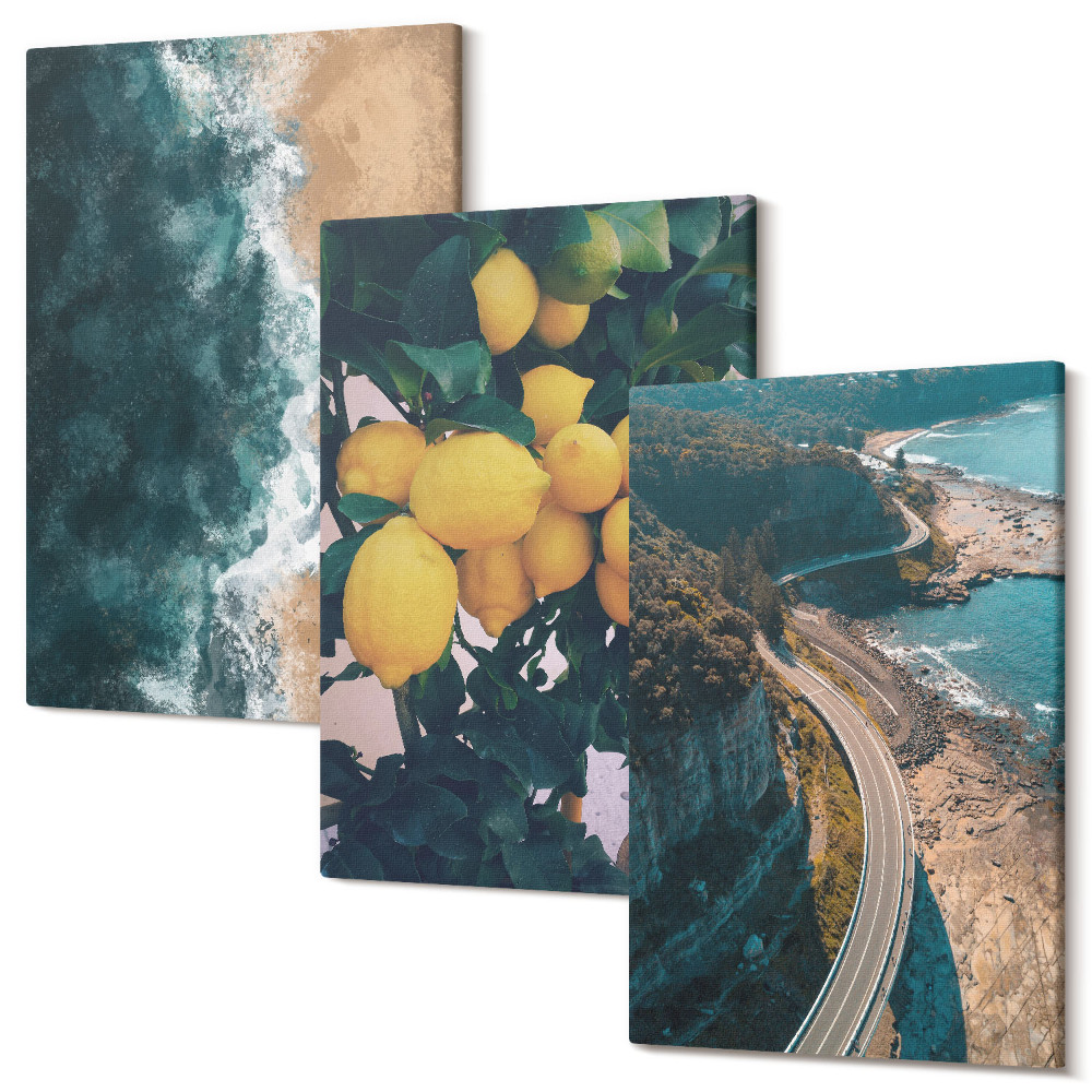 Háromrészes vászonkép szett Tengerparti citrom hegyi táj tengerparti úton