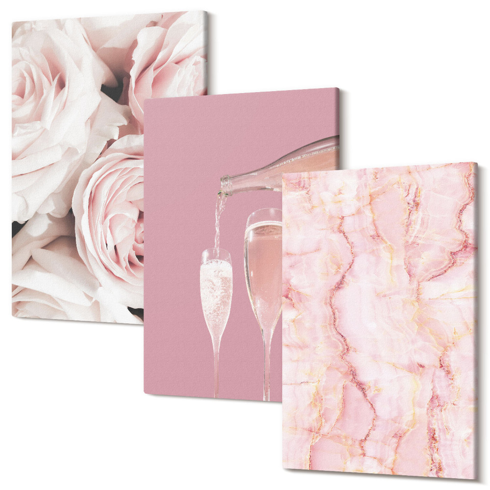 Háromrészes vászonkép szett Pezsgőrózsák és pasztell márvány háttér