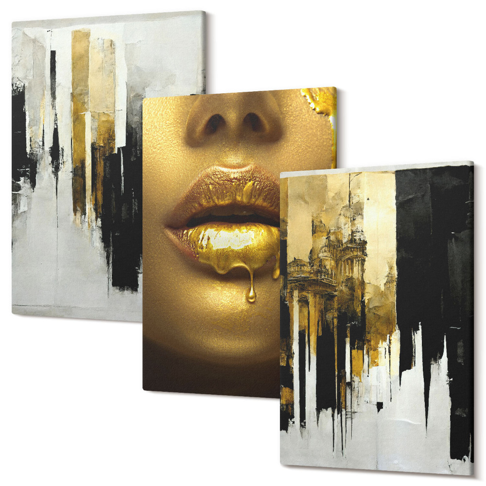 Kép szett triptichon Absztrakt festmény és egy nő portréja