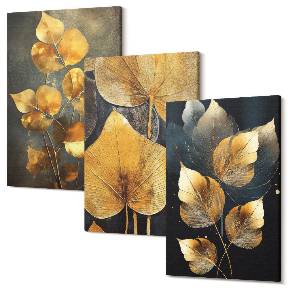 Háromrészes vászonkép szett Sárga árnyalatú levelek sötét alapon