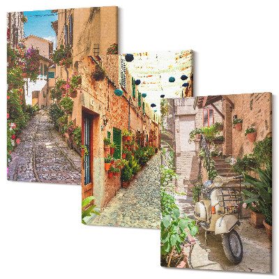 Falikép szett triptichon Bájos utcák virágokkal, olasz hangulatban