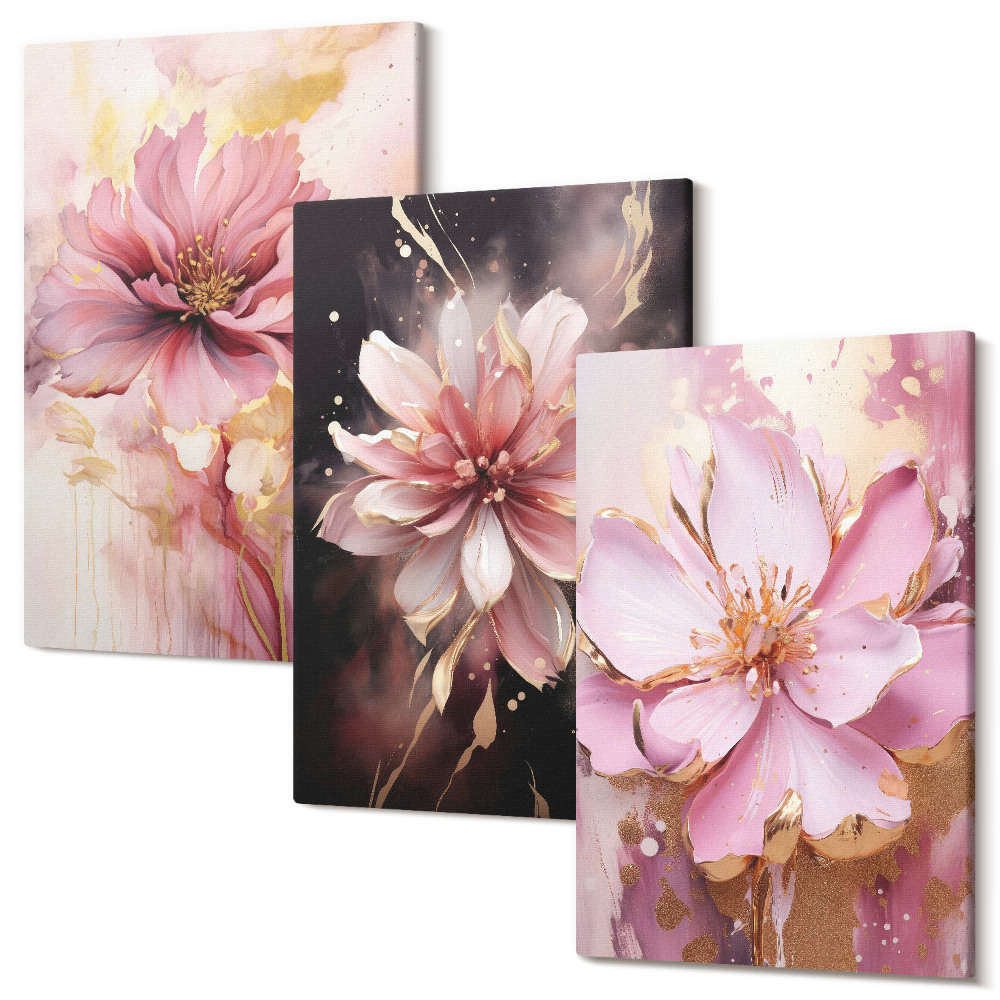 Háromrészes vászonkép szett Virágkompozíciók rózsaszín és fehér árnyalatokban