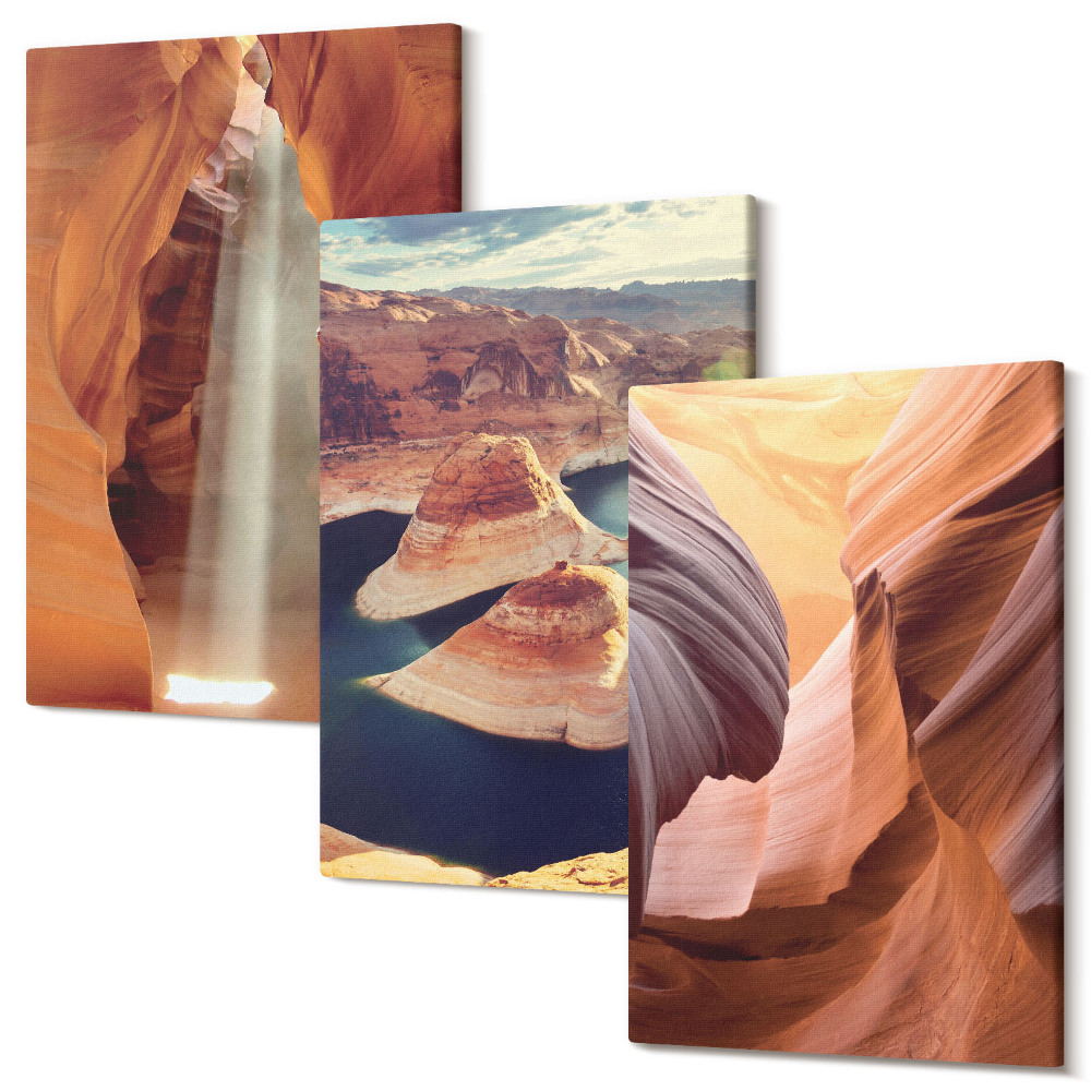 Háromrészes vászonkép szett Vízesés a szurdok sziklaalakzataiban a kanyonban