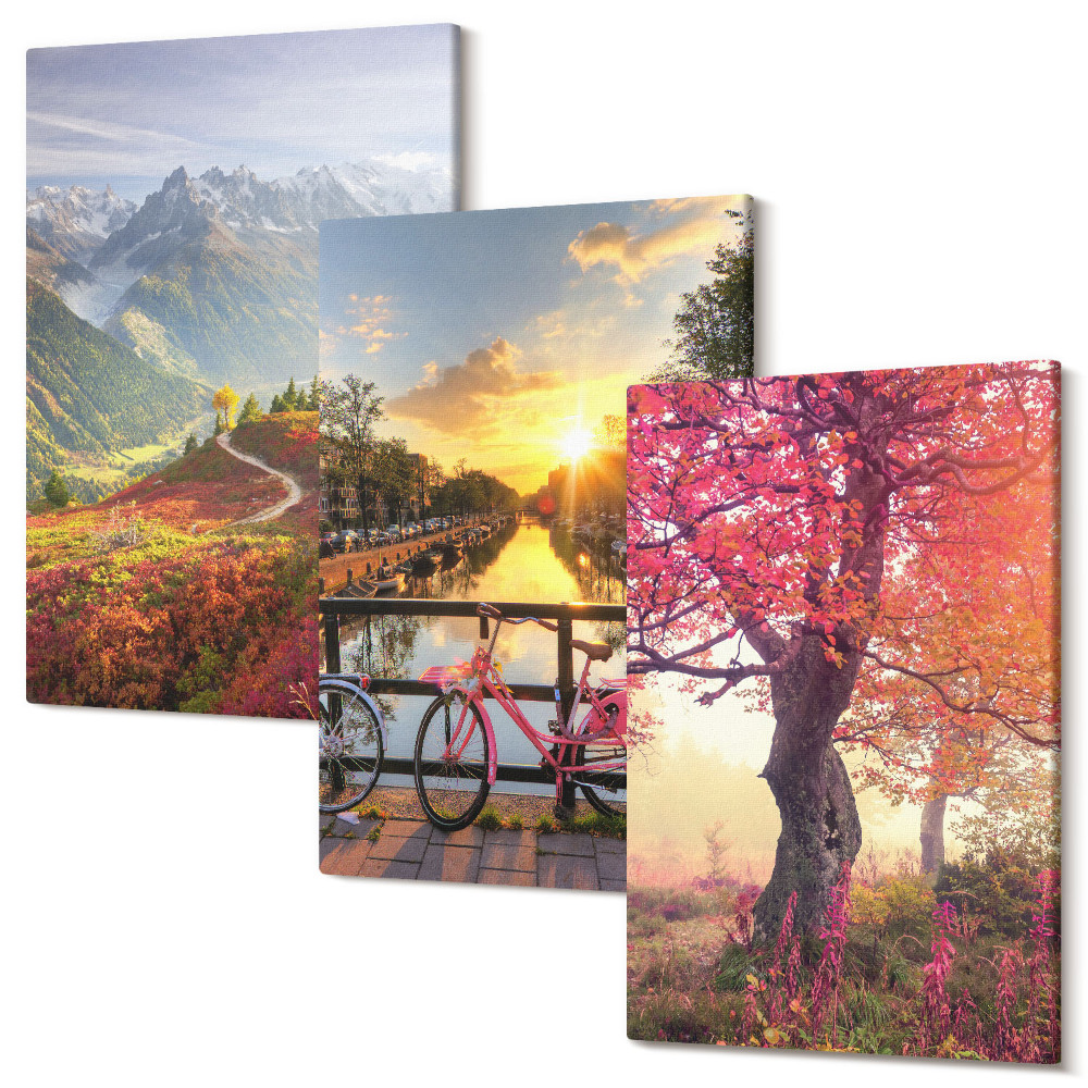 Kép szett triptichon Hegyi tájak kerékpárral és őszi fával