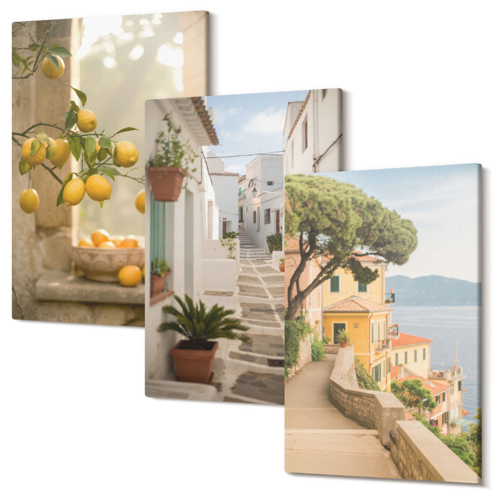 Kép szett triptichon Citrusfa kilátás az ablakból és a tengerparti építészet