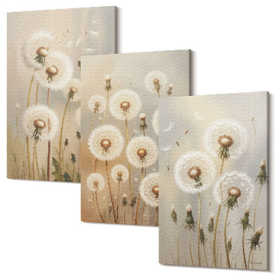 Falikép szett triptichon Fehér pitypang élénk színek hátterében