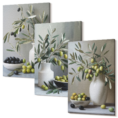 Kép szett triptichon Olajbogyó vázákban, szürke alapon ágakkal