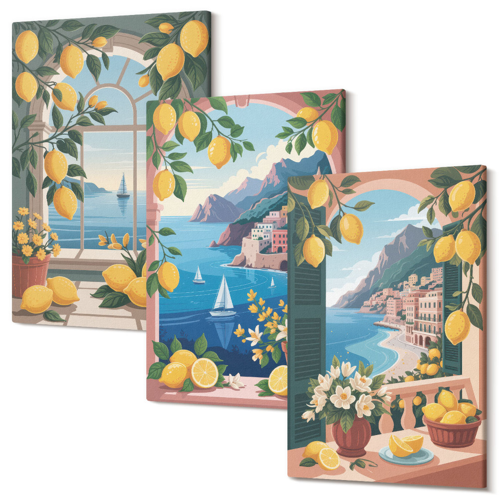Kép szett triptichon Tengerre néző ablak olasz citrommal