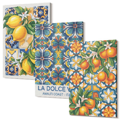 Kép szett triptichon Citrom és narancsvirágok színes mintákkal