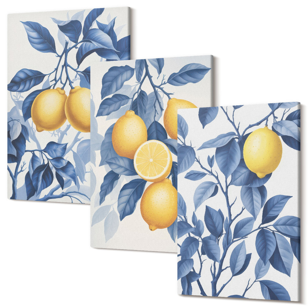 Kép szett triptichon Citrom ágak kék levelekkel