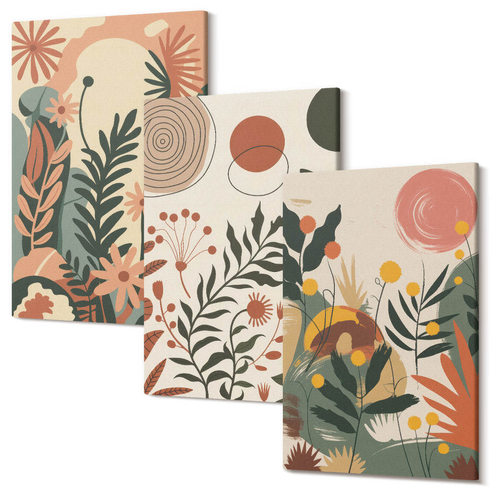 Falikép szett triptichon Vintage növényminták pasztell árnyalatokban