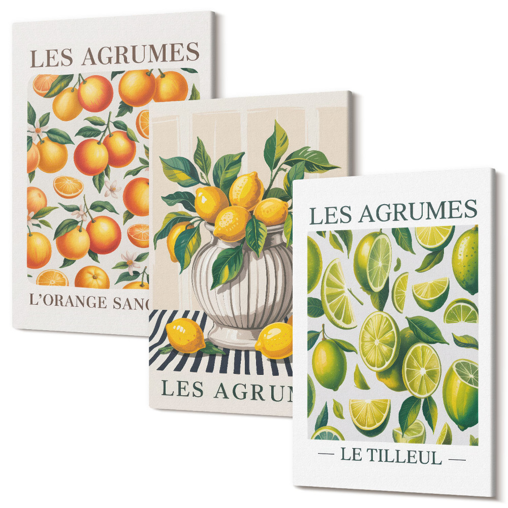 Kép szett triptichon Citrusfélék különböző színes és friss változatokban