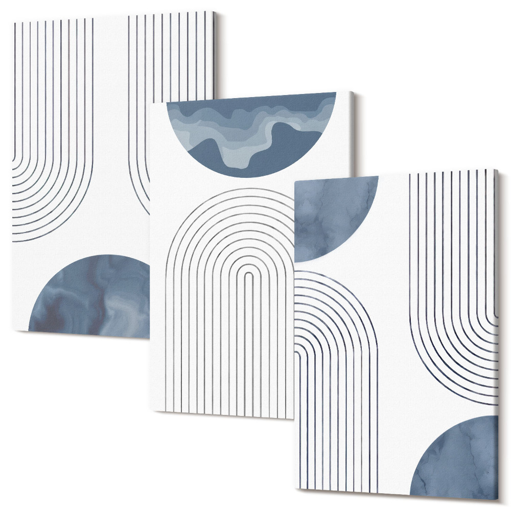 Falikép szett triptichon Absztrakt minták kék és fehér árnyalataiban