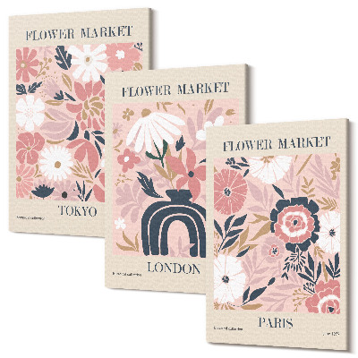 Kép szett triptichon Virágmotívumok Tokióban, Londonban és Párizsban