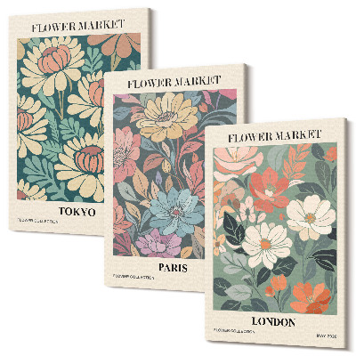Falikép szett triptichon Virág plakátok Tokió Párizs London