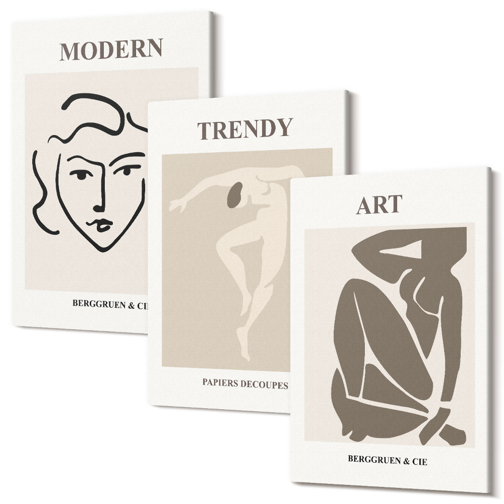 Háromrészes vászonkép szett Absztrakt portrék tompa színekben