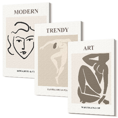 Háromrészes vászonkép szett Absztrakt portrék tompa színekben