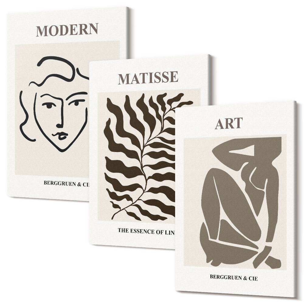 Kép szett triptichon Stílusos grafika semleges színű vonalakkal és figurákkal