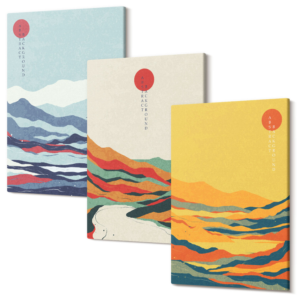 Kép szett triptichon Színes absztrakt hegyi és folyó tájak