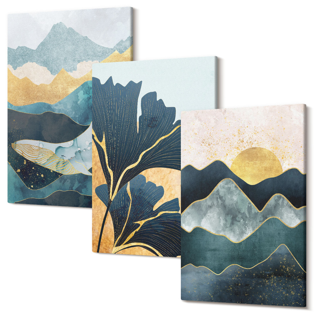 Háromrészes vászonkép szett Absztrakt esztétikai nézetek hegyekkel és növényekkel