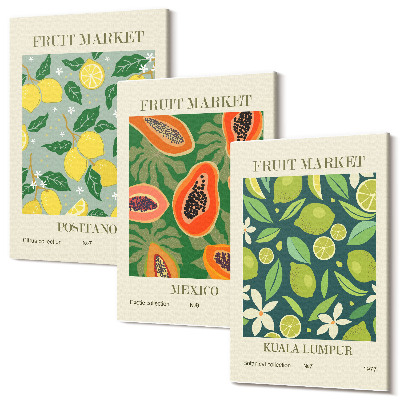Falikép szett triptichon Gyümölcsös citrom, papaya és lime minták