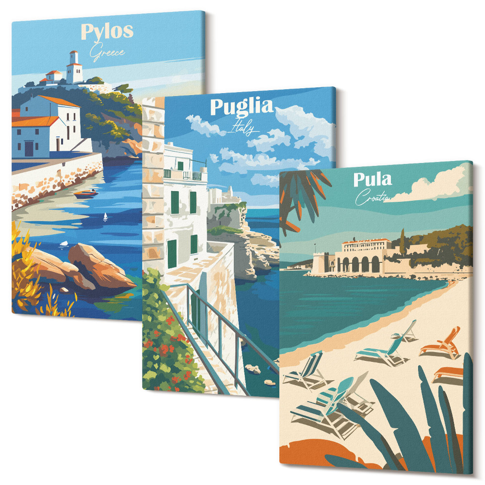 Háromrészes vászonkép szett Festői tengerparti tájak turisztikai célpontokról