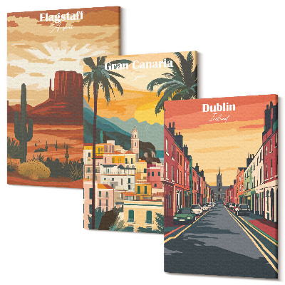 Falikép szett triptichon Városok és természet tájai meleg színekben