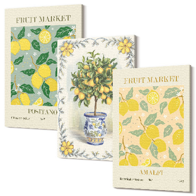 Háromrészes vászonkép szett Citrusfa és gyümölcs olasz plakátok