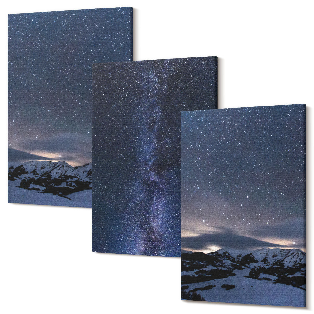 Kép szett triptichon Éjszakai égbolt csillagokkal és hegyi tájjal