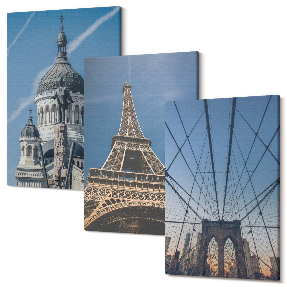 Kép szett triptichon Híres épületek kilátásai a világ különböző városaiból
