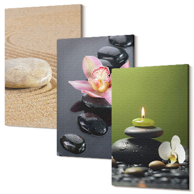 Háromrészes vászonkép szett A béke és a zen pihentető kőmotívumai