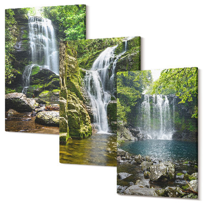 Kép szett triptichon Vízesések zöld környezetben, kövekkel és vízzel