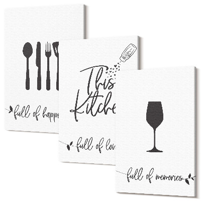 Falikép szett triptichon Konyhai edényminták feliratokkal a konyhába