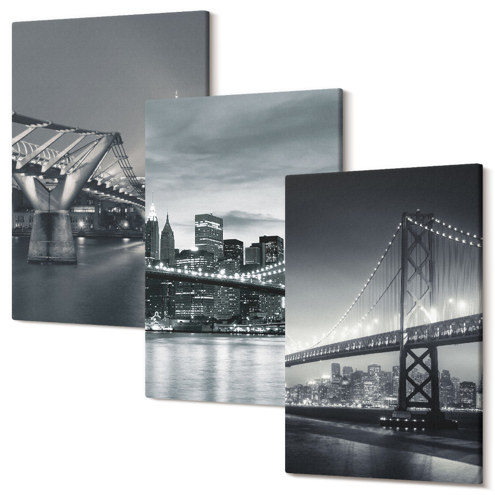 Kép szett triptichon Hidak és városi építészet a szürke árnyalataiban