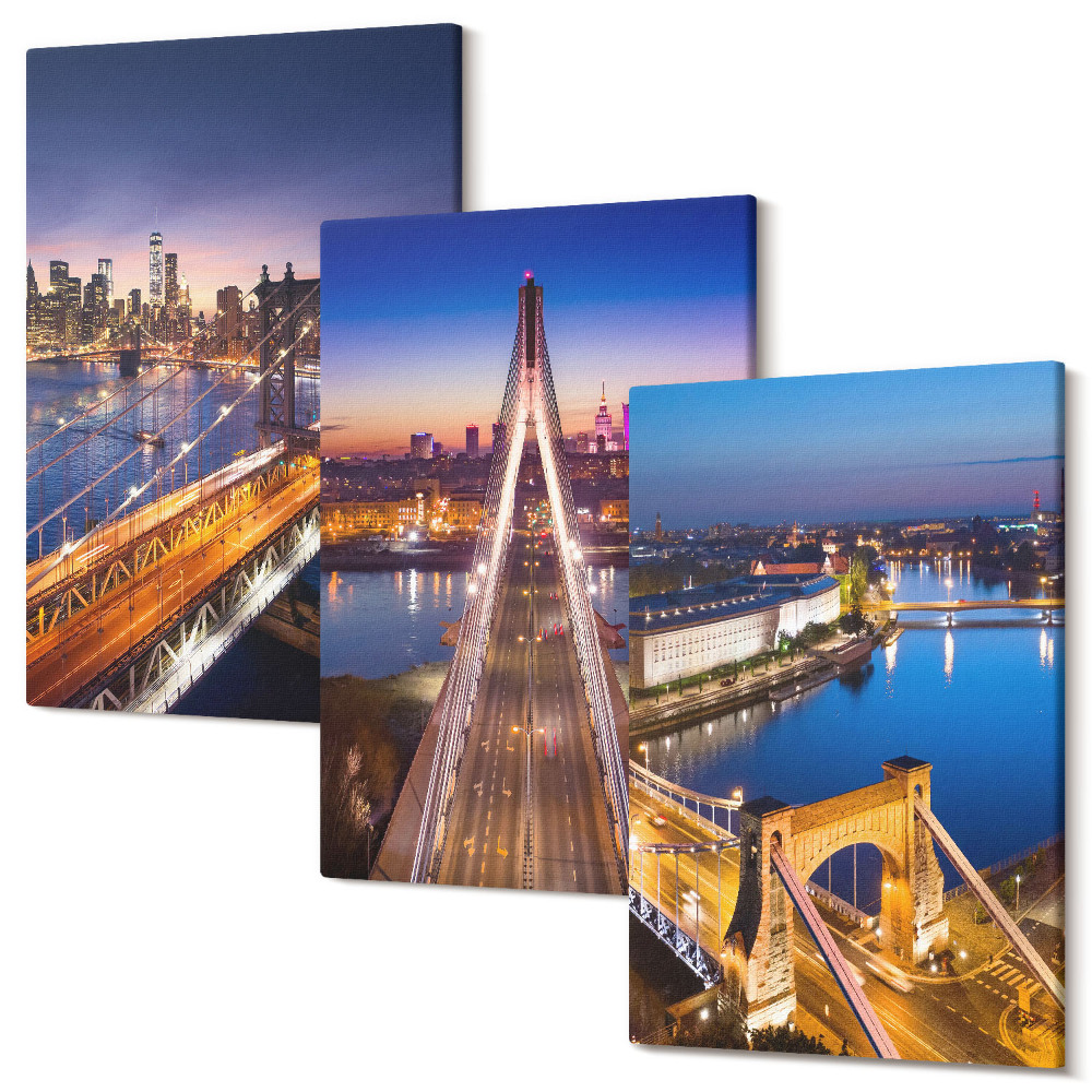 Háromrészes vászonkép szett Éjszakai kilátás a városokra hidakkal és folyókkal