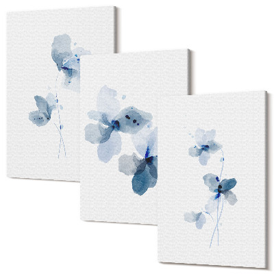 Falikép szett triptichon Kék árnyalatú virágok világos háttéren