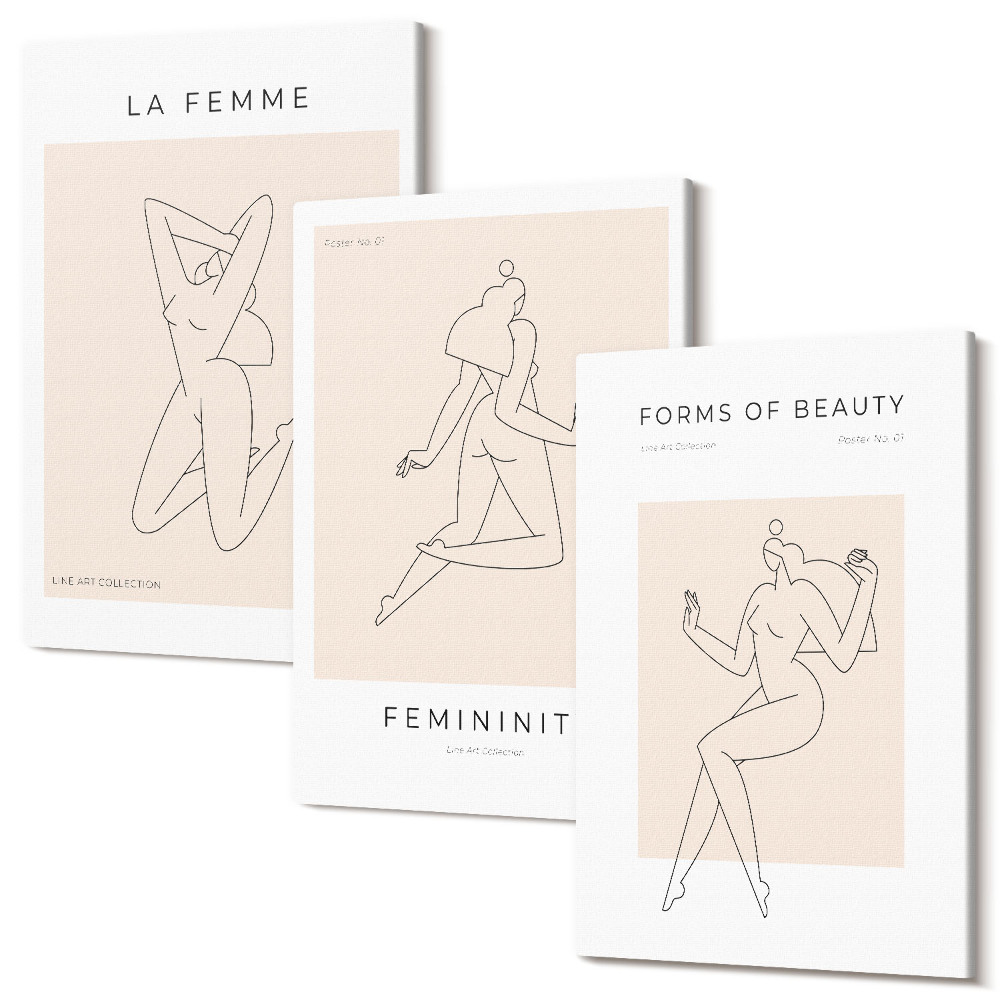 Háromrészes vászonkép szett Lineáris női sziluettek minimalista plakátokon