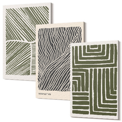 Falikép szett triptichon Zöld árnyalatú vonalminták és formák