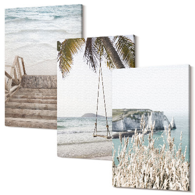 Kép szett triptichon Strand fa lépcsőkkel és tengerparti hintával