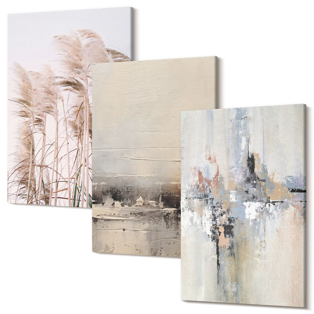 Háromrészes vászonkép szett Természetes növényzet, absztrakt minták visszafogott színekben