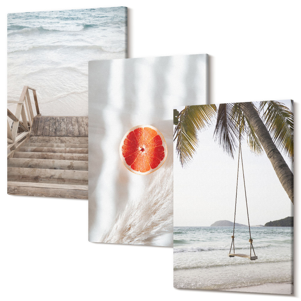 Háromrészes vászonkép szett Falépcsős strand, üdülési hangulat