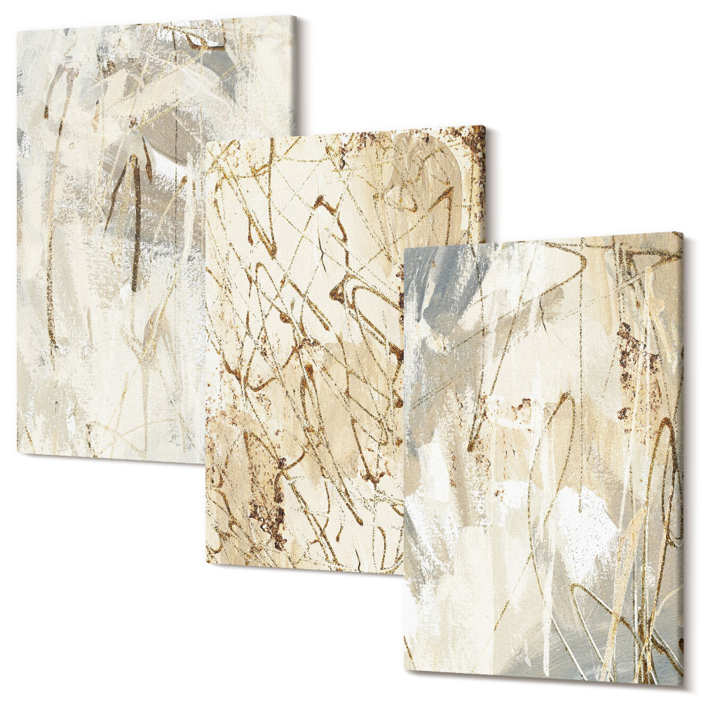 Háromrészes vászonkép szett Absztrakt minták bézs és szürke árnyalatokban