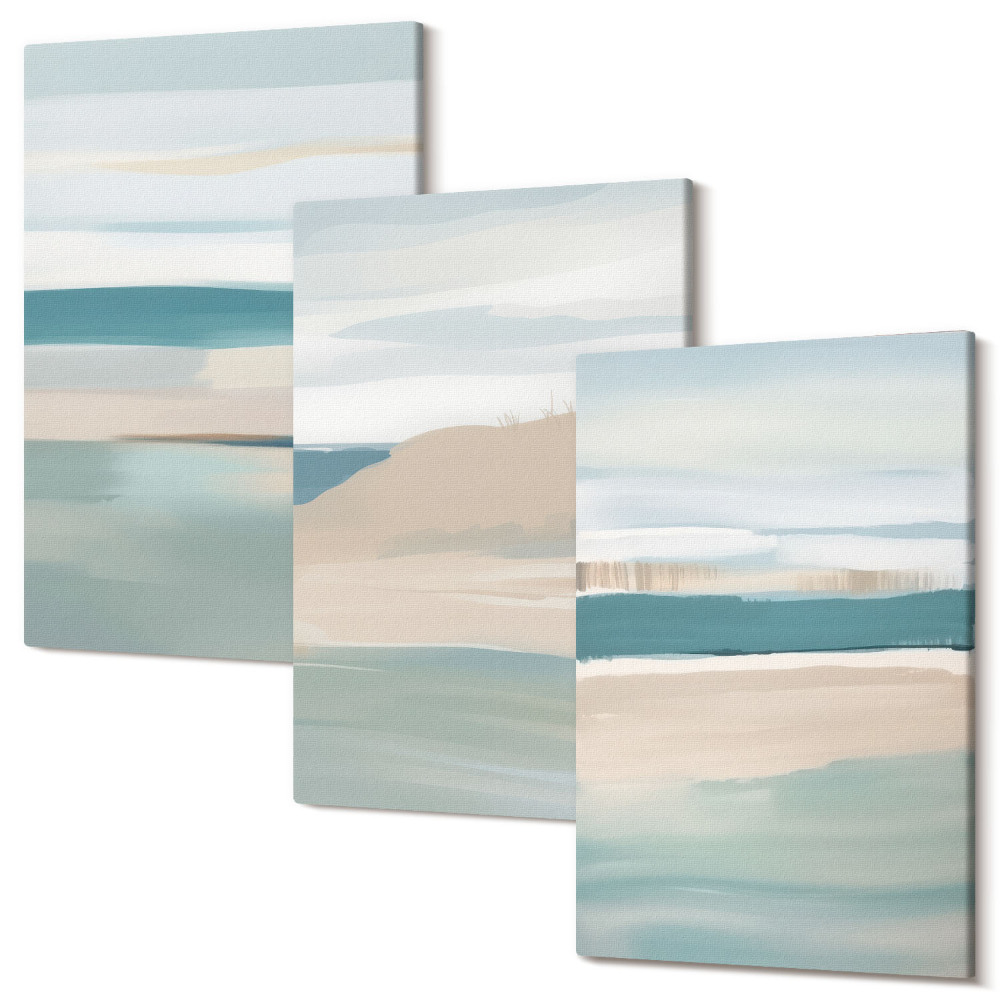 Háromrészes vászonkép szett Absztrakt tájak kék és bézs árnyalataiban