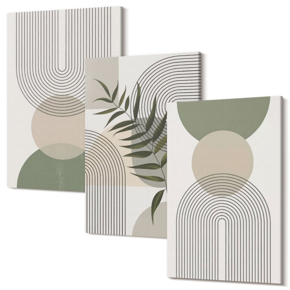Háromrészes vászonkép szett Absztrakt formák zöld és bézs árnyalatokban