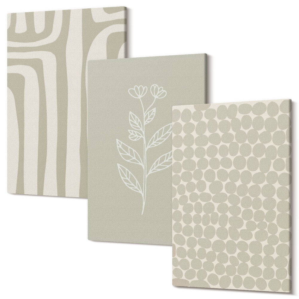Kép szett triptichon Növényi és geometrikus minták visszafogott színekben