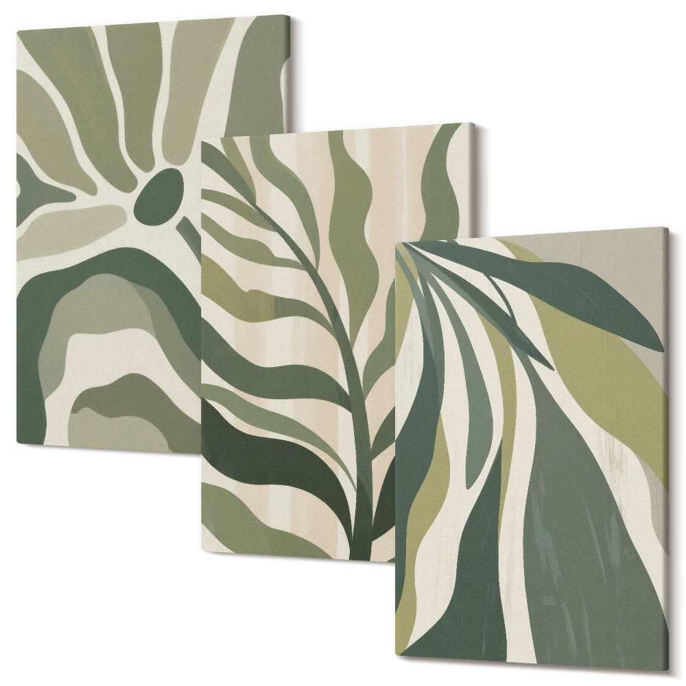 Falikép szett triptichon Festett levél illusztrációk zöld árnyalataiban