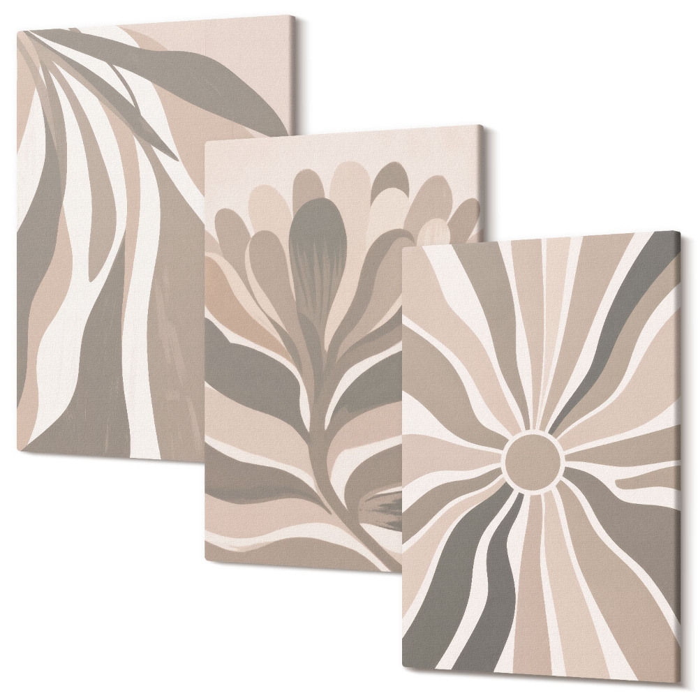 Háromrészes vászonkép szett Absztrakt növényi minták bézs és barna árnyalataiban