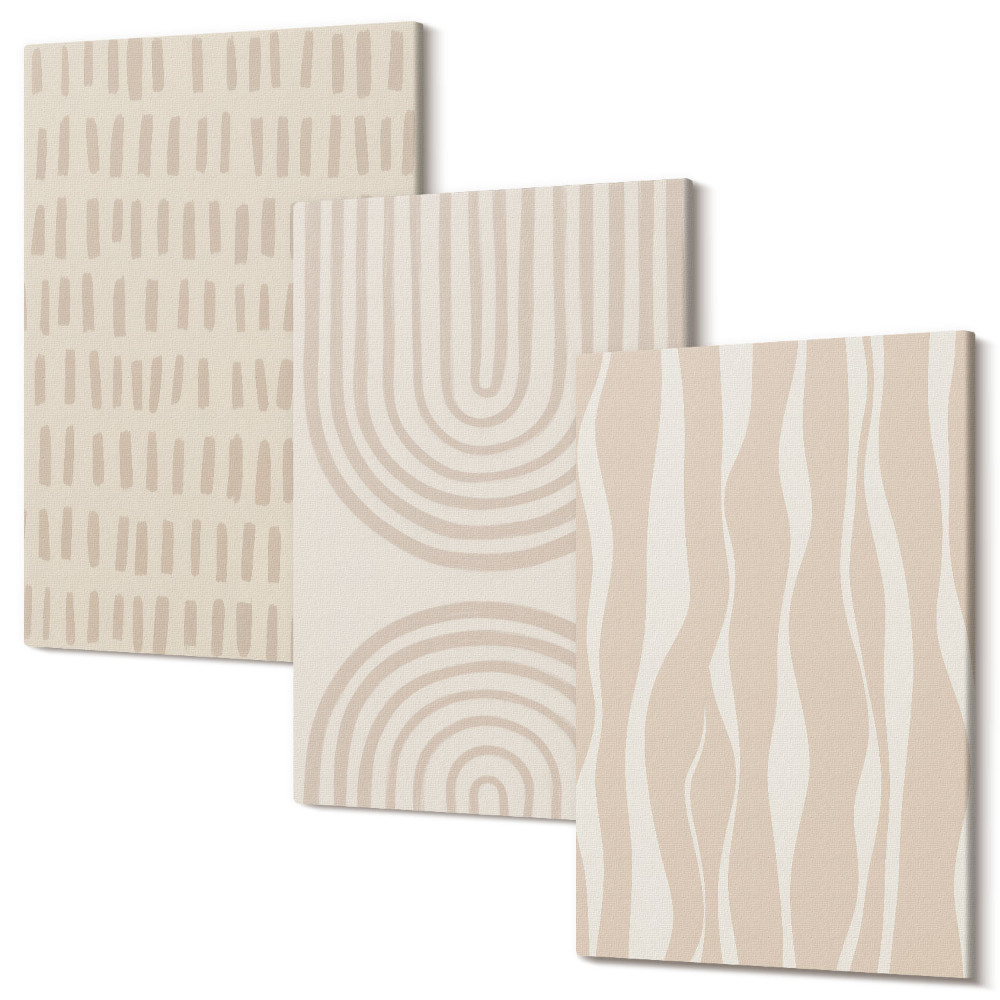 Háromrészes vászonkép szett Absztrakt minták bézs és fehér árnyalatokban