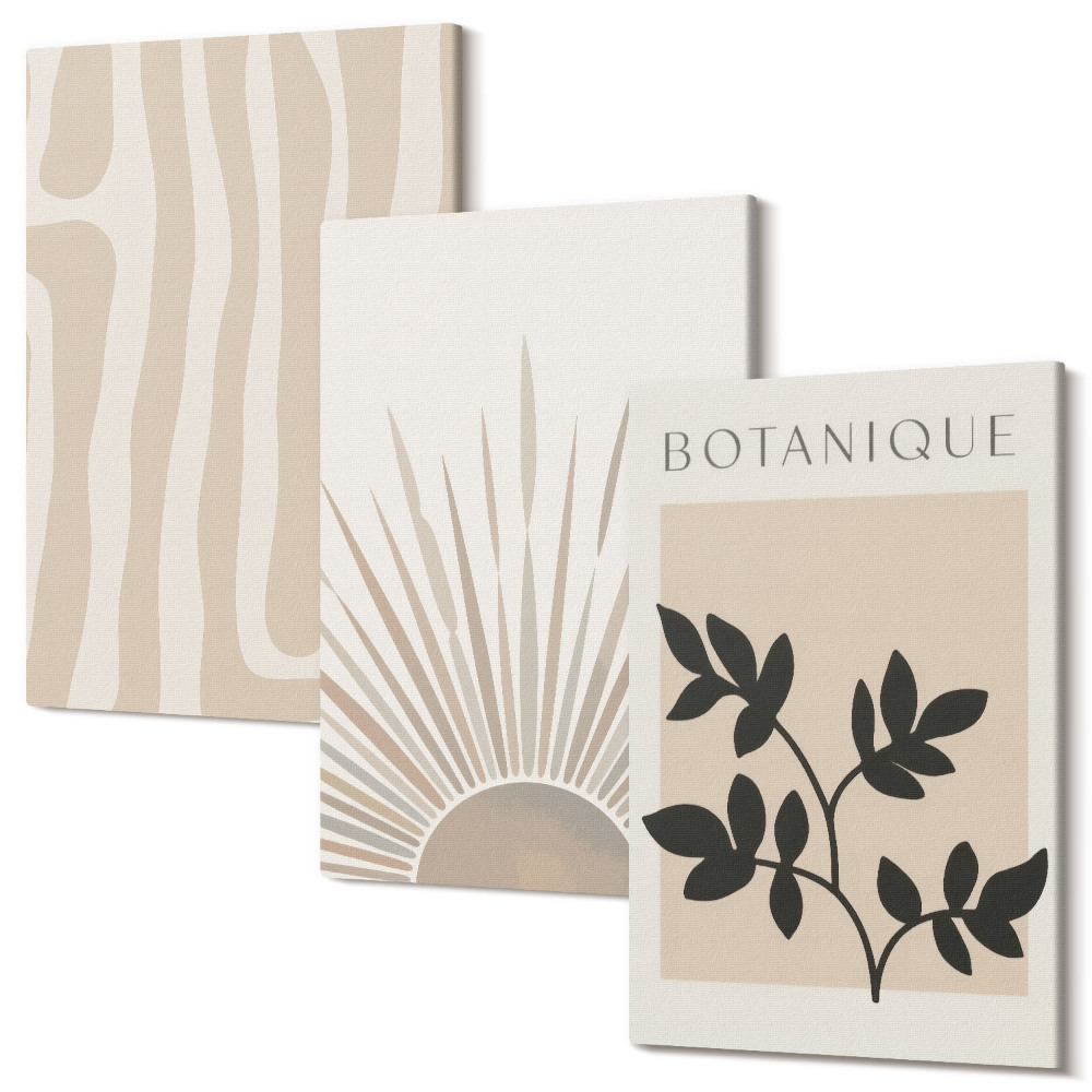 Falikép szett triptichon Absztrakt minták semleges tónusú virágos díszítéssel